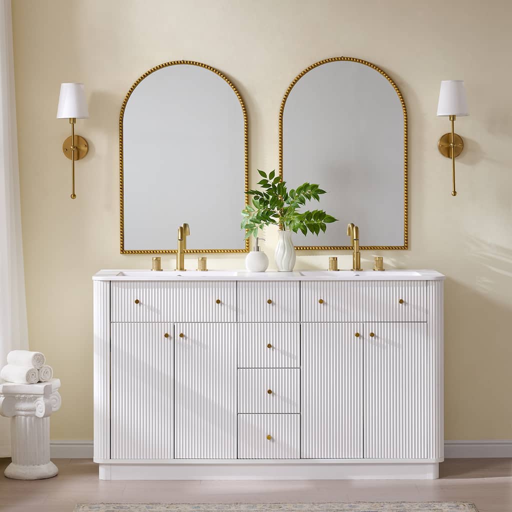 60" Fluted Bathroom Vanity with Sink, Large Modern Bathroom Vanity