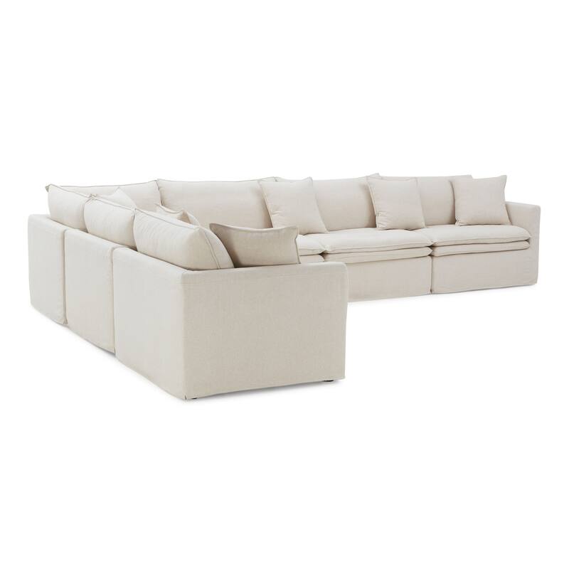 Furniture of America Caspian 6-Seater FSC & OEKO TEX Sectional Sofa with Feather Blend Cushions
