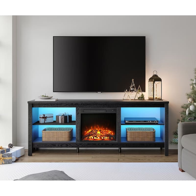 Wood Fireplace TV Stand for 75 Inch TV Entertainment Center, 70 Inch