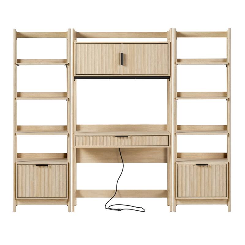 Walker Edison Hutch Desk with 2 Narrow Bookcases