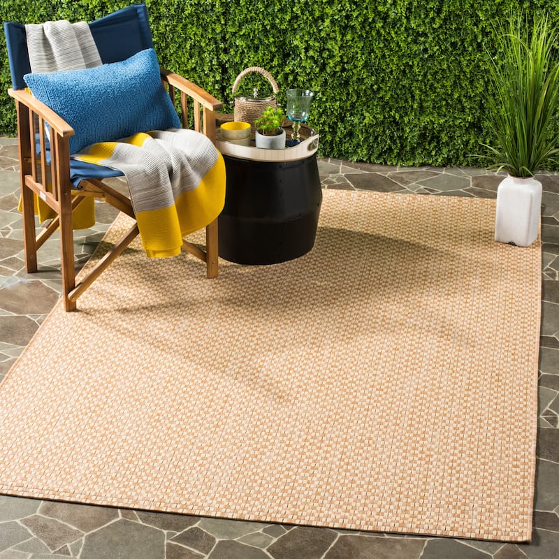 SAFAVIEH Courtyard Judi Indoor/ Outdoor Patio Backyard Rug - 6'7" x 9'6" - Natural/Cream