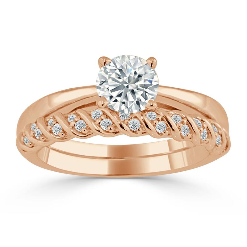 Auriya 14k Gold Classic 4ct Moissanite and Diamond Engagement Ring 1/3ctw