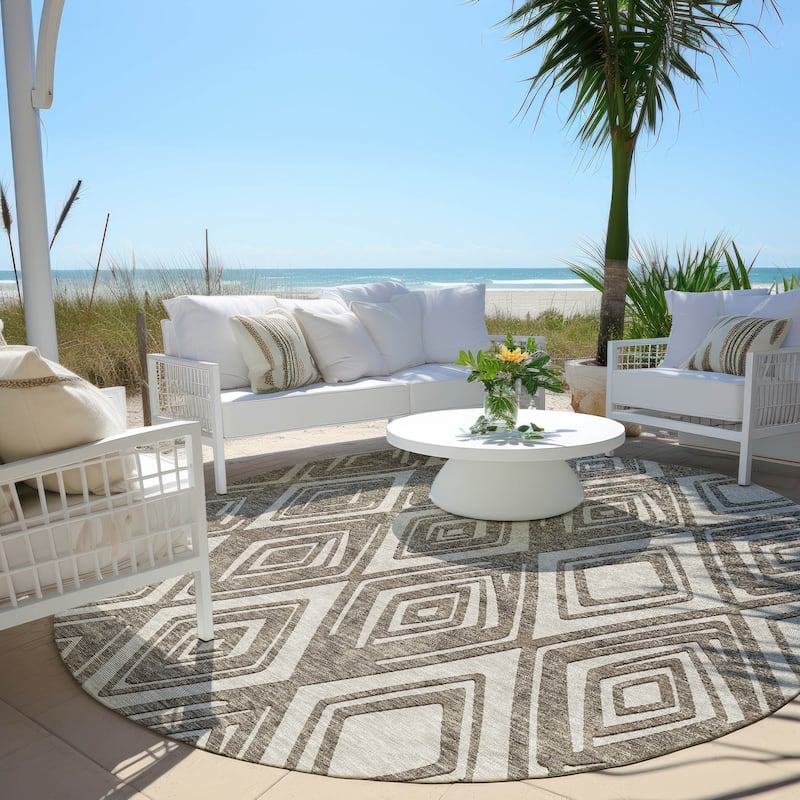 Machine Washable Indoor/ Outdoor Chantille Contemporary Diamonds Rug - Taupe - 8' x 8'
