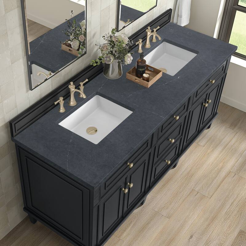 James Martin Vanities Lorelai 72" Double Vanity, Black Onyx - Charcoal Soapstone