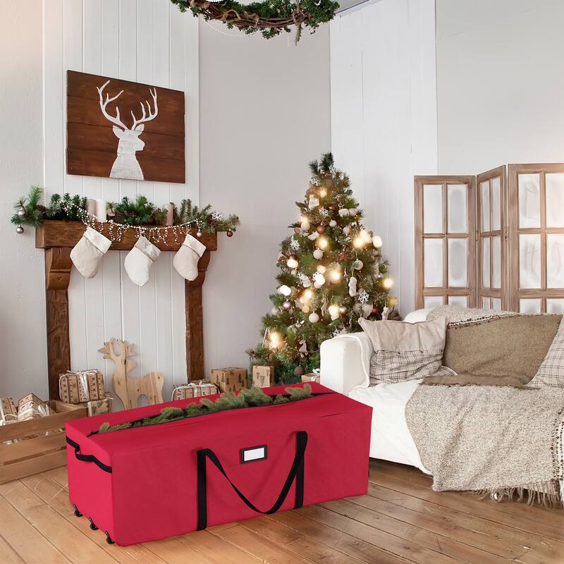 Rolling Christmas Tree Storage Bag- For 12 FT Artificial Trees-Green Canvas Duffel with Wheels by Hastings Home