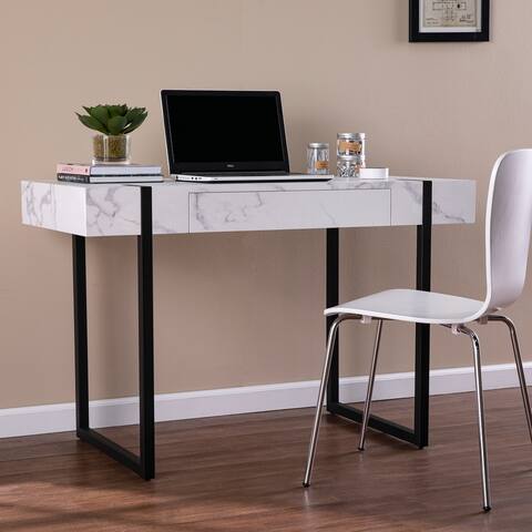 SEI Furniture Kiernan Contemporary White Faux Marble Desk