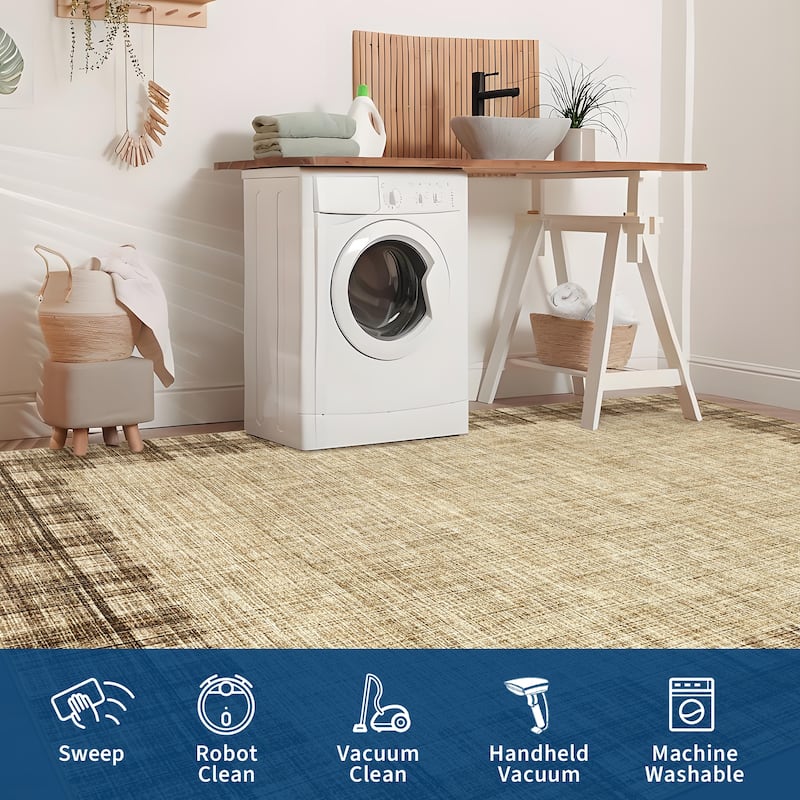 Garvee Linen Border Living Room Area Rug