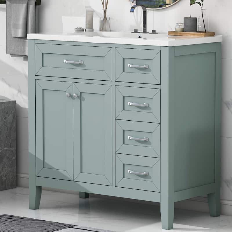 GDFStudio - Avalon 36-Inch Bathroom Vanity with Sink Combo, Multi-functional Cabinet, Solid Wood & MDF Board, Painted Finish
