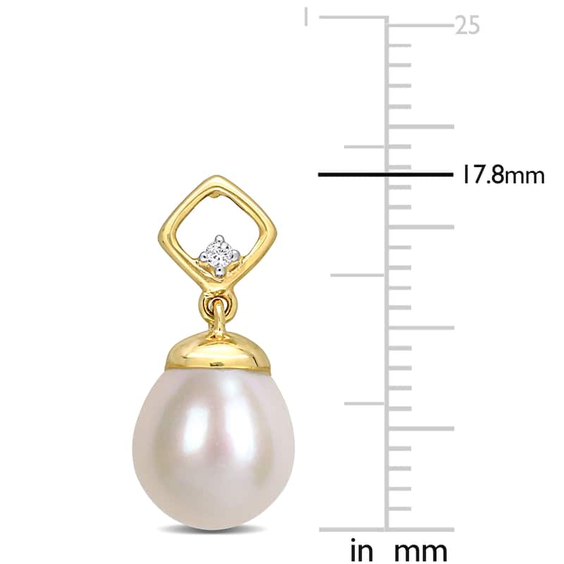 Miadora 8-8.5mm Cultured Freshwater Pearl Diamond Accent Earrings 10k Yellow Gold