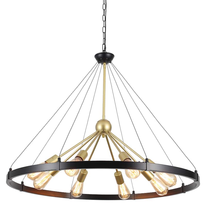 8-Light Farmhouse Wagon Wheel Chandelier with Adjustable Chain
