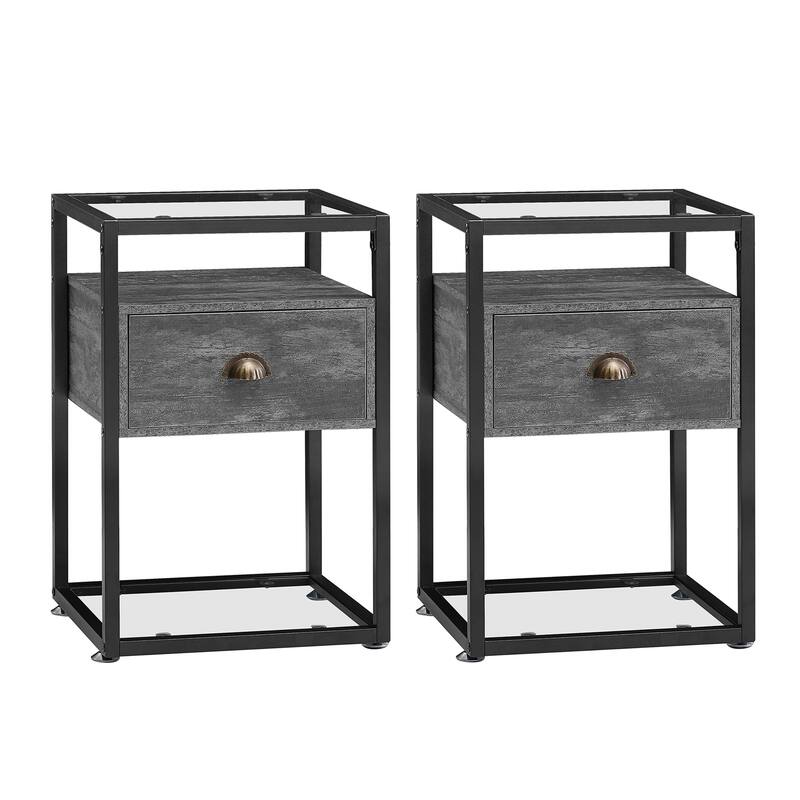Javlergo Set of 2 Tempered Glass Nightstand with 1-Drawer and Open Shelf