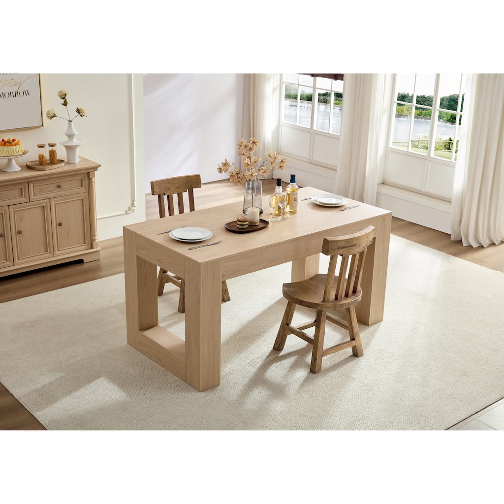 Farmhouse Kitchen Dining Table for 4-6 People, Rectangular Dining Table, Kitchen with Sturdy Wood Legs Farmhouse Full MDF Trim