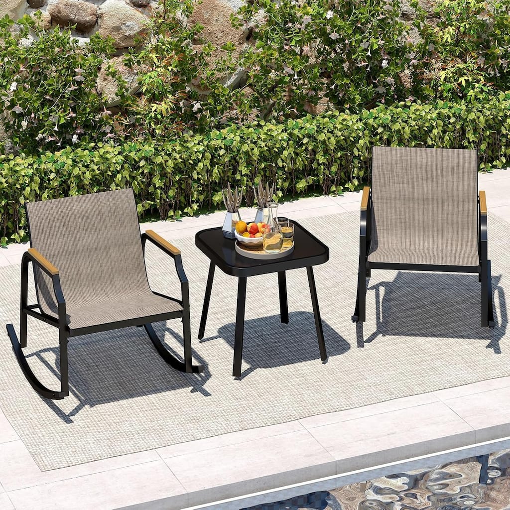 3 PCS Rocking Bistro Set Outdoor Furniture Set w/ Rocking Chairs