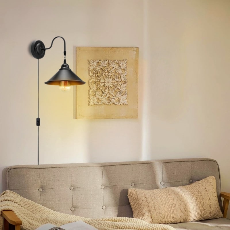 2 Pack wall sconces black light wall bedroom metal plug in wall sconce