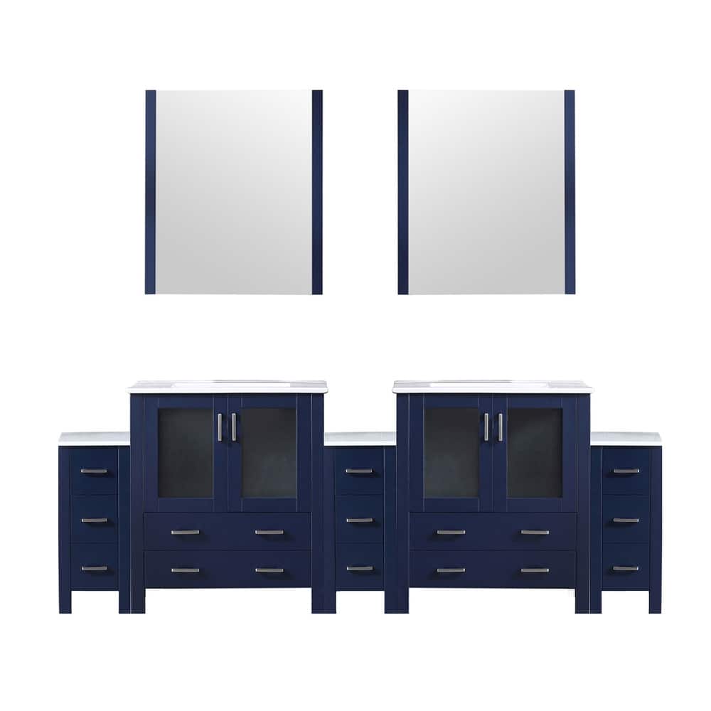 Volez Double Bath Vanity with Side Cabinets, White Ceramic Top and Mirrors