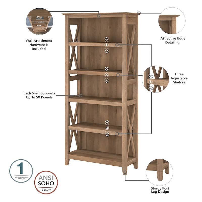 Key West 60W L Desk with File Cabinet and Bookcase by Bush Furniture