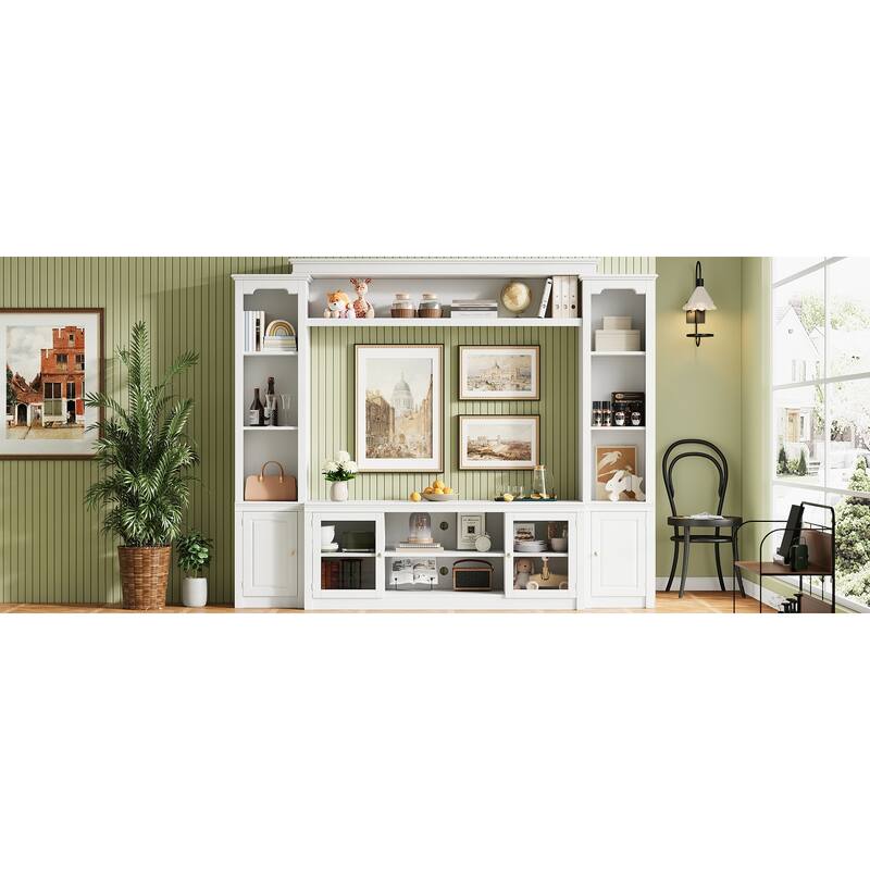 Wall Unit TV Stand with Bookshelves for TVs up to 65", Wood TV Console Table Media Entertainment Center with Storage Cabinet