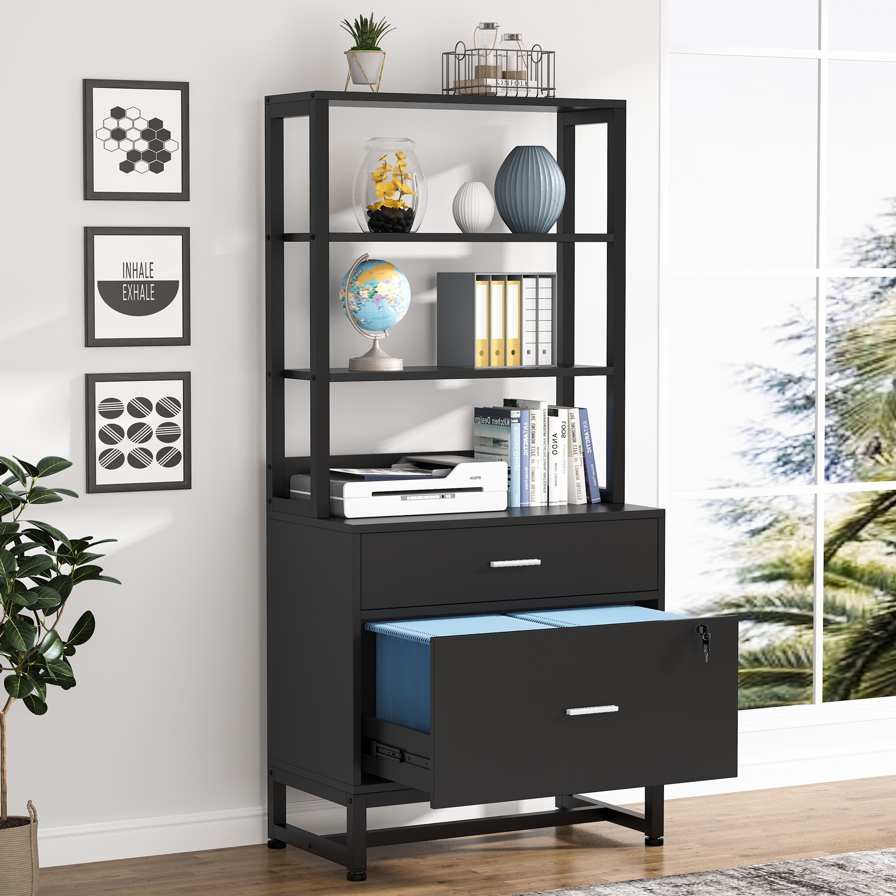 Black lateral file best sale cabinet with hutch