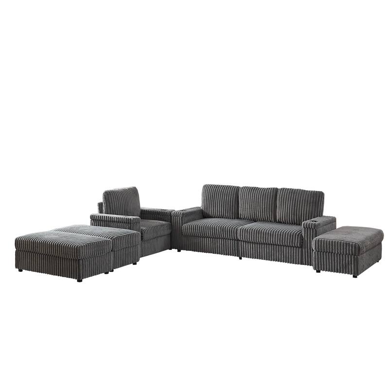 Anmytek Corduroy 3-Seater Deep Seat Sofa & Single Recliner With Cup-Holding Grooves