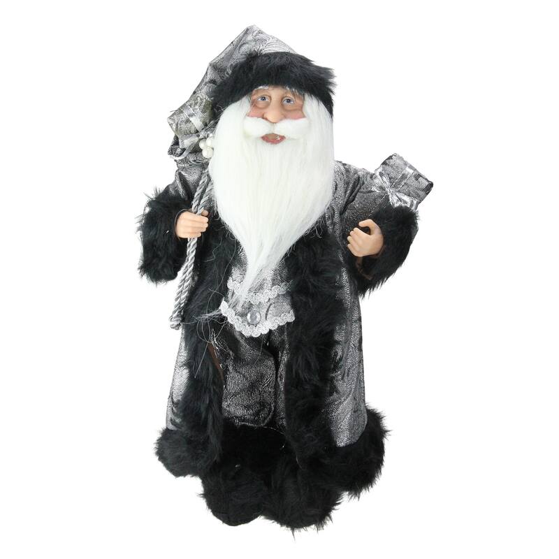 16" Silver Black Standing Santa Claus Christmas Figurine with Gifts