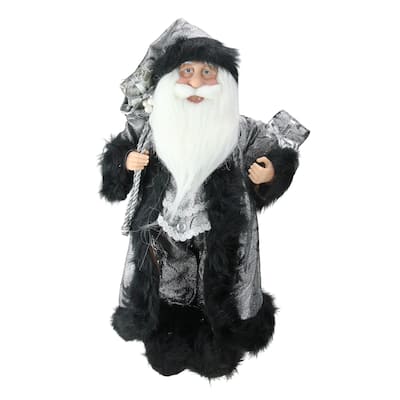 16" Silver Black Standing Santa Claus Christmas Figurine with Gifts