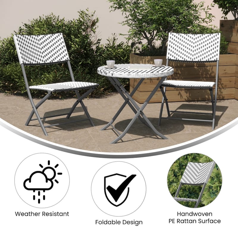 3PC Indoor/Outdoor PE Rattan Folding Bistro Set