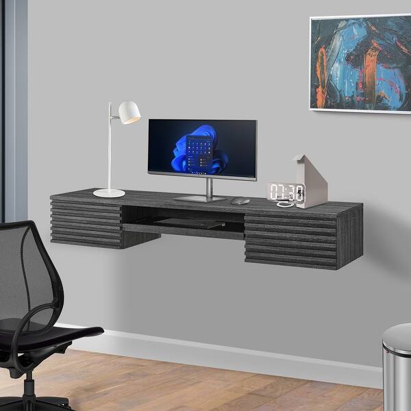 Vidalia Midcentury Modern Charcoal Wooden Wall Mounted Office Desk