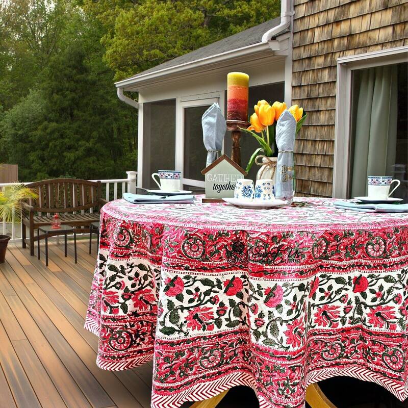 Romantic Floral Block Print Tablecloth Collection