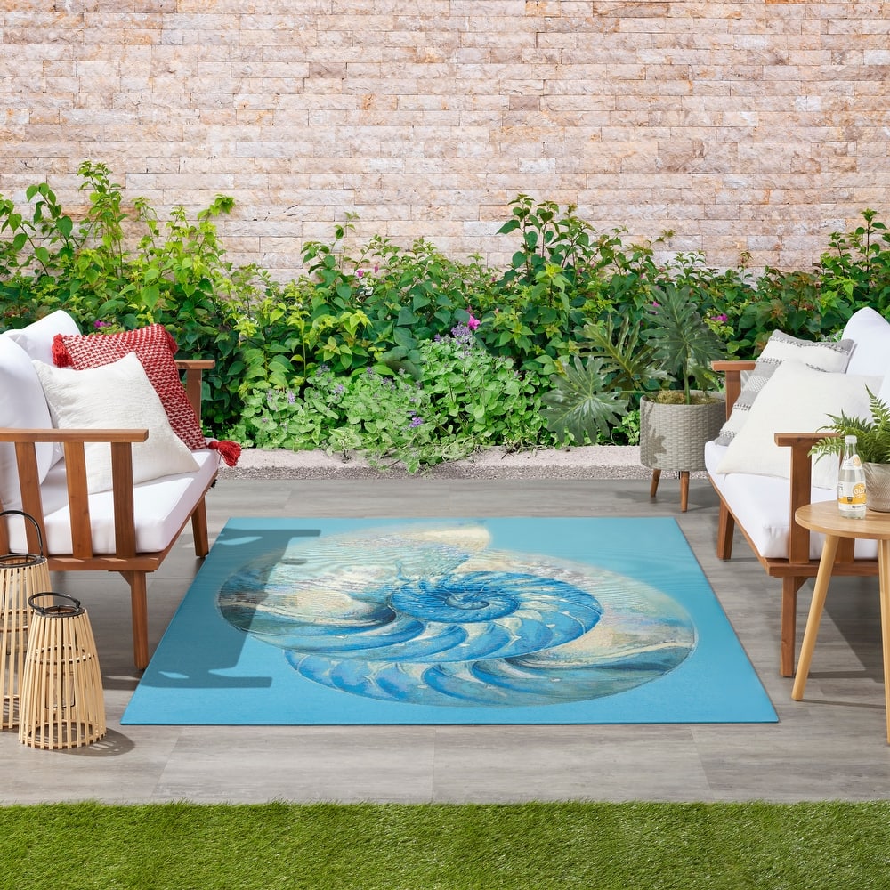 Nourison Color Splash Indoor/Outdoor Blue Graphic Area Rug