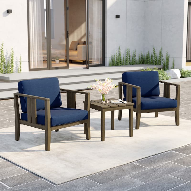 Uixe 3-piece Teak Solid Wood Outdoor Arm Chairs with Side Table Set