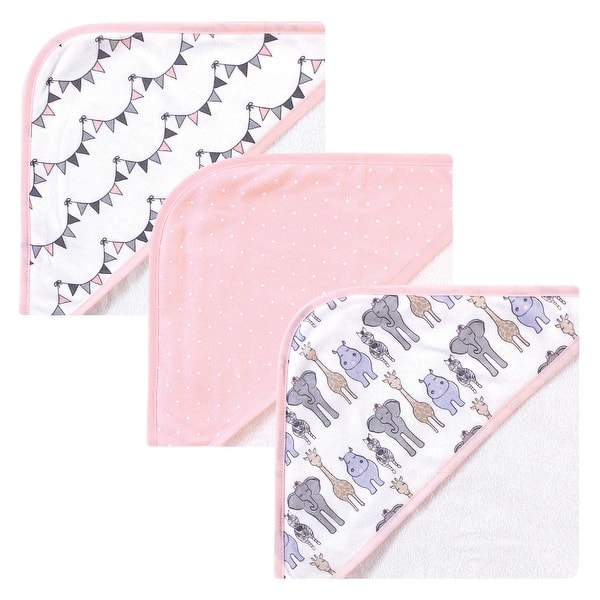 slide 1 of 1, Hudson Baby Infant Girl Cotton Rich Hooded Towels, Pink Safari, One Size - Pink Safari - One Size One Size - Pink Safari