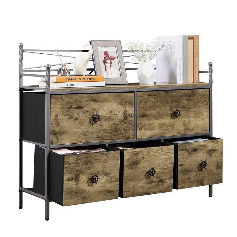 Javlergo Multi-Purpose Storage Dresser with Foldable Fabric Drawers Silver Metal Frame Chest of Drawers for Living Room