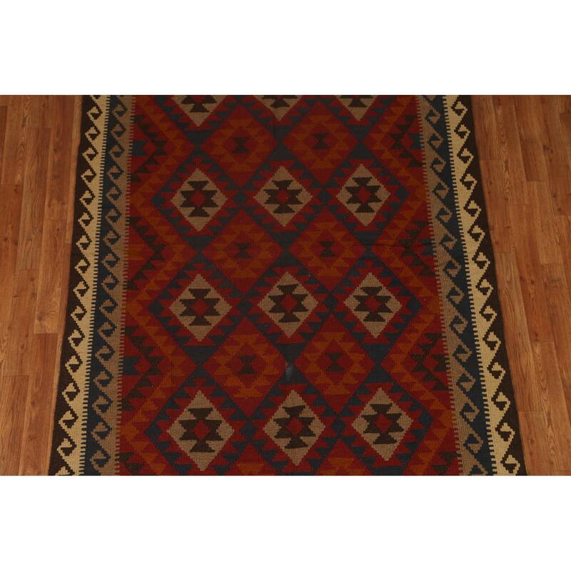 Tribal Geometric Kilim Oriental Wool Area Rug Flat-woven Carpet - 5'2" x 6'9"