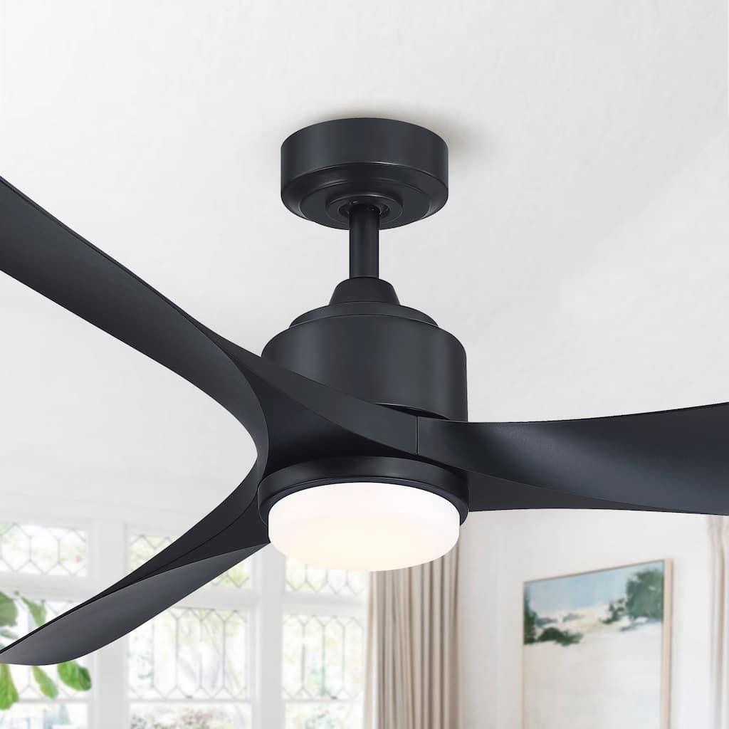 66" Industrial Black Large Ceiling Fan with Dimmable LED Light and Remote