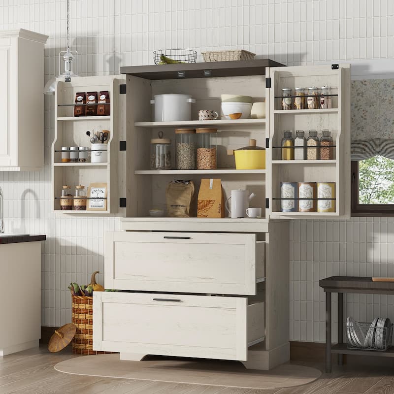 GDFStudio - Rum Modern Farmhouse Wooden Cabinet with Barn Door Design and Drawers - Beige