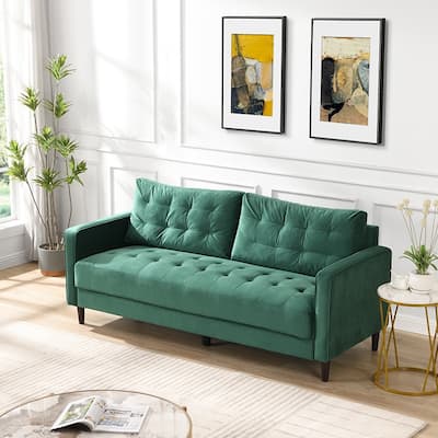 74" Green Linen Three Seater High Resilience Sofa