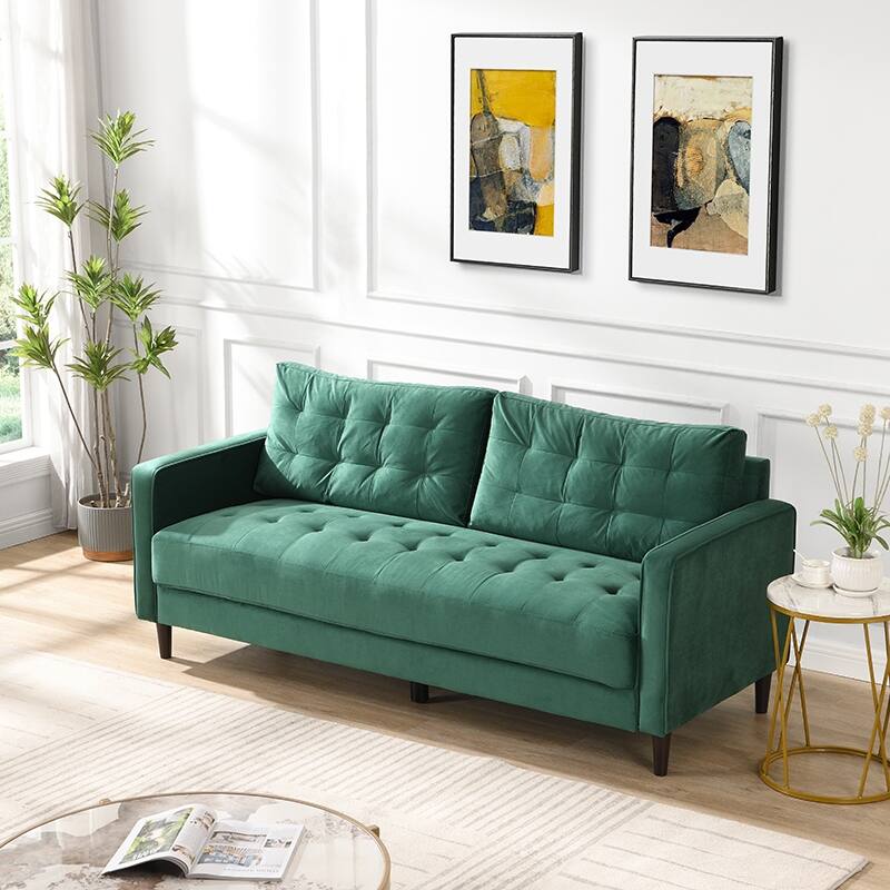 74 inch High Resilience 3 Seater Sofa Wooden Frame Comfy Modern Upholstered Beige - Green