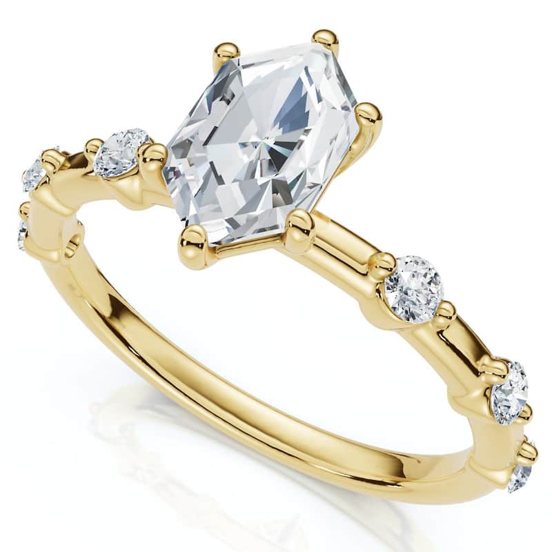 Bliss Diamond Certified 1 1/3Ct Hexagon Diamond Jamie Engagement Ring Gold Lab Grown - 7 - Yellow