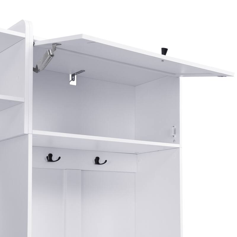 79.1" Wide Modern Hall Tree with Shoe Storage, 4-in-1 Entryway Bench with 8 Cubbies, 7 Coat Hooks & Adjustable Shelf