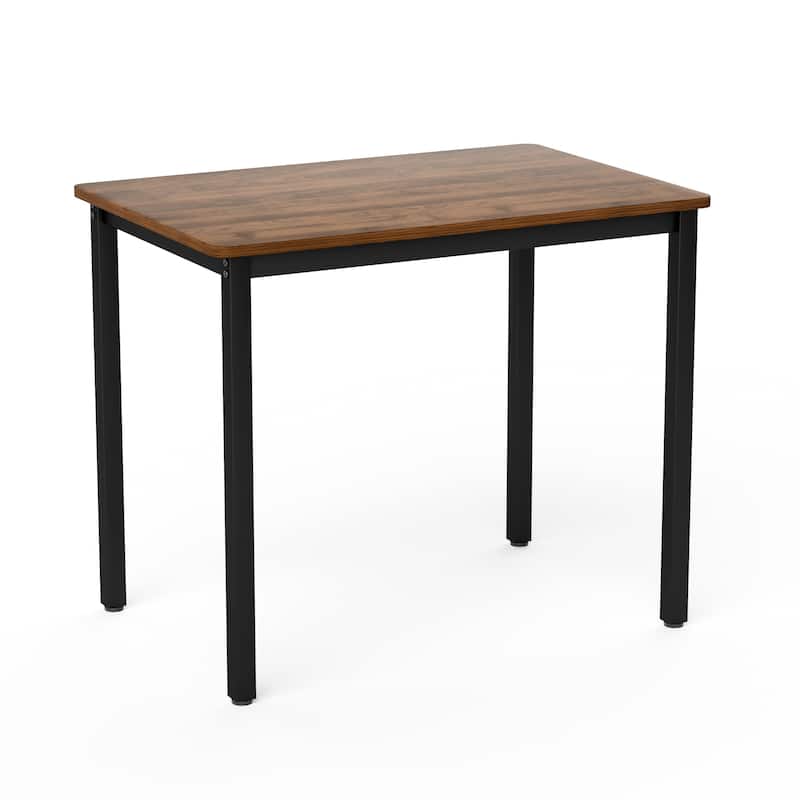 Anmytek Industrial 3 Piece Dining Set Walnut Wood Table with 2 Chairs Space Saving Breakfast Bar for Kitchen and Small Spaces