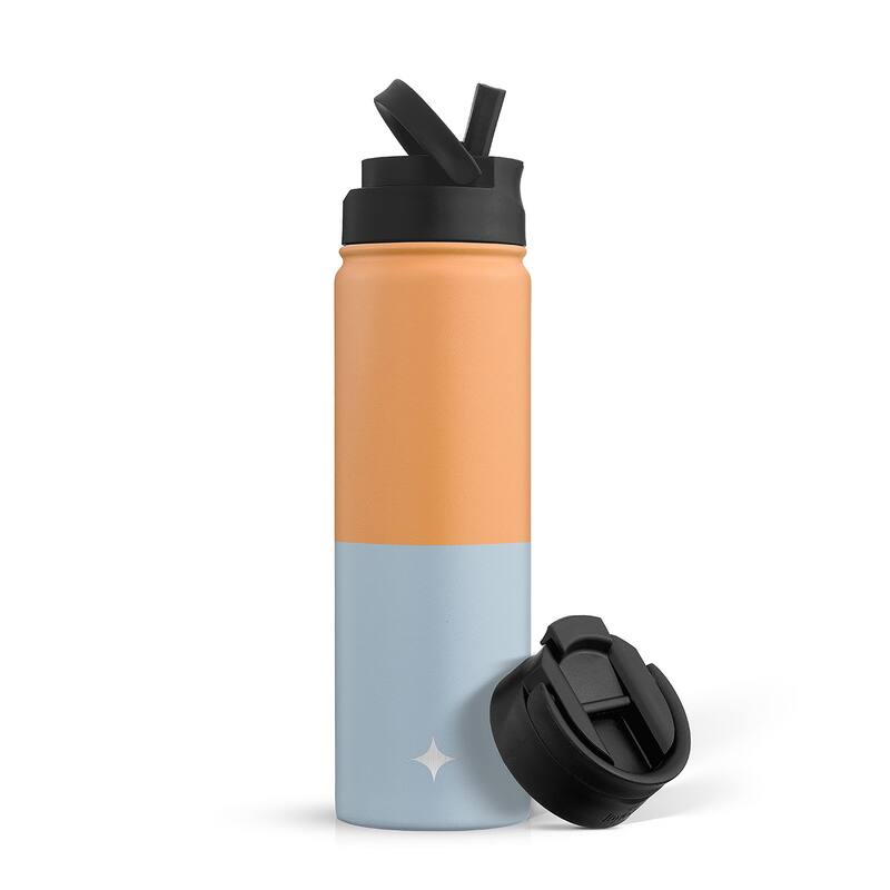 JoyJolt Triple Insulated Stainless Steel Water Bottle with Flip Lid & Sport Straw Lid - 22 oz
