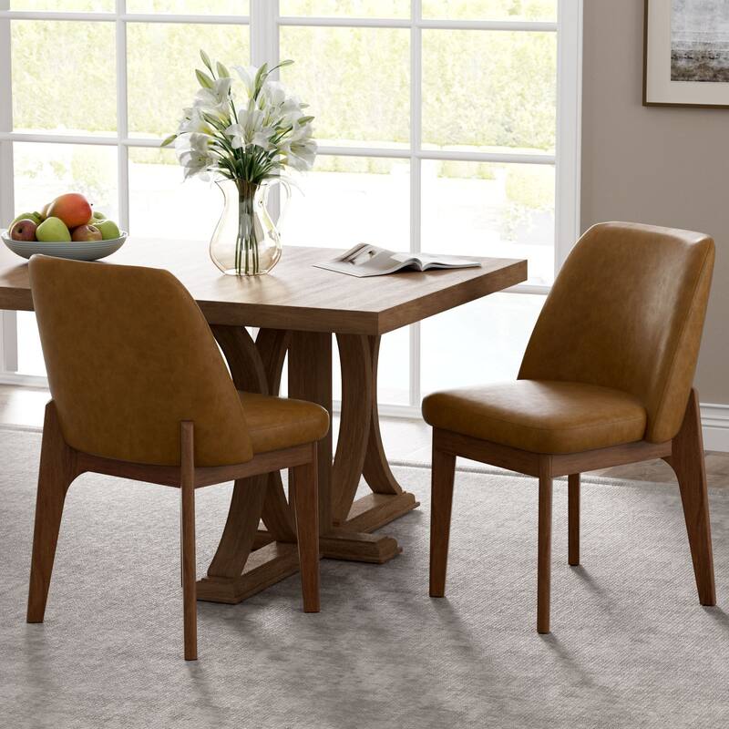 set of 2 upholstered side chairs with wooden legs, suitable for kitchen, dining room and office - Set of 2 - Brown