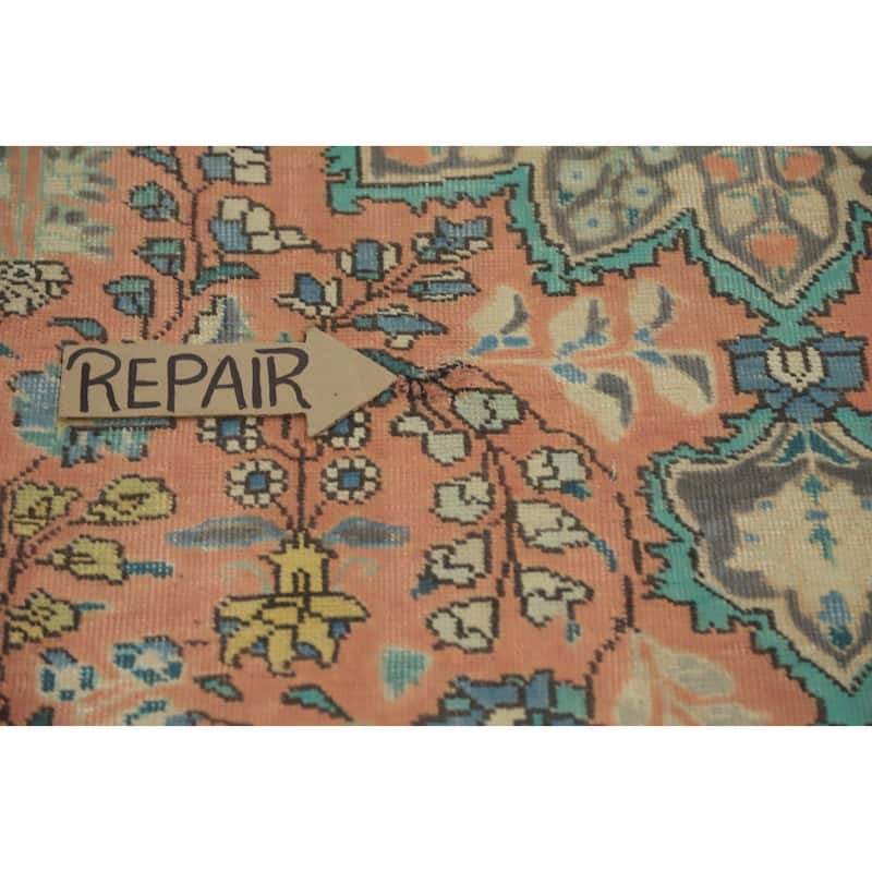 Hand Knotted Oriental 100% Wool Carpet Traditional Medallion Coral Tabriz Area Rug - 9' 9'' X 6' 3''