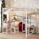 preview thumbnail 1 of 18, Full Size Loft Bed with Desk, Wardrobe, Shelves and Cabinet, White White
