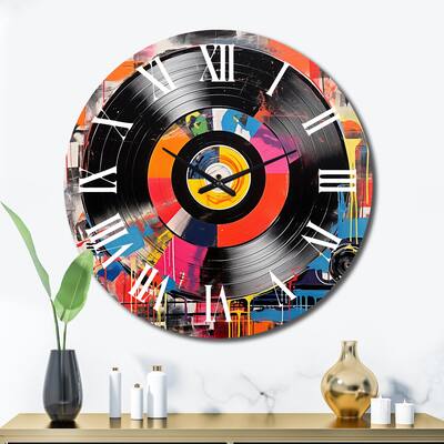 Designart "Colorful Retro Vinyl III" Music Oversized Wall Clock