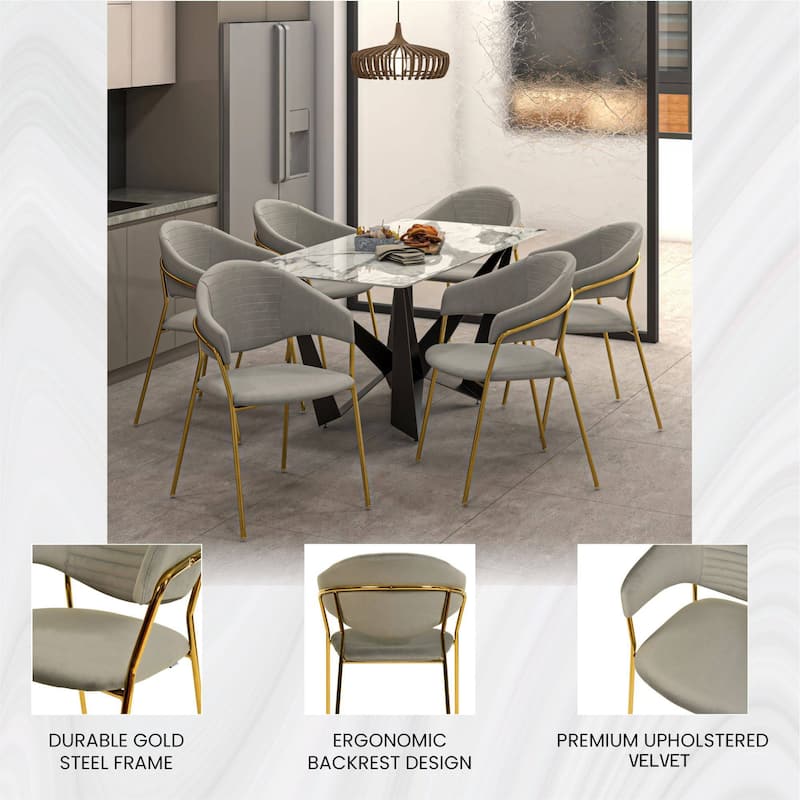 LeisureMod Set of 2 Bella Modern Dining Chair Upholstered in Leather or Velvet & Gold Base for Home Office Kitchen