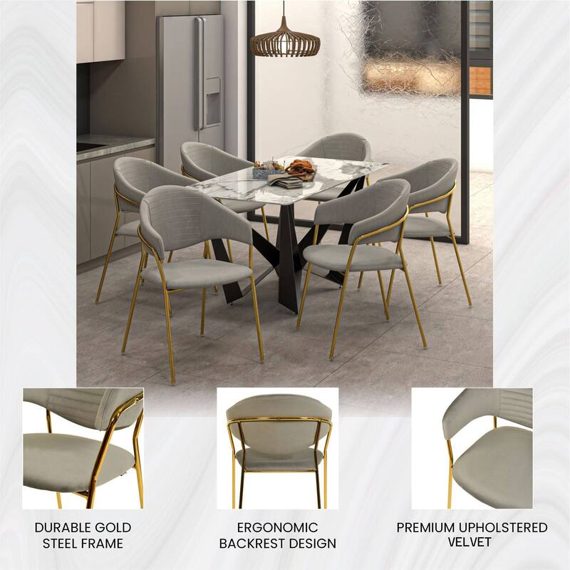 LeisureMod Set of 4 Bella Upholstered Leather/Velvet Accent Dining Chair in Gold Base for Home, Dining Room & Kitchen Furniture