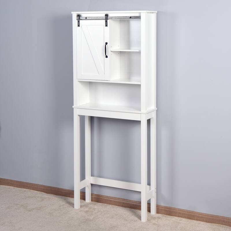 Over the Toilet Storage with Adjustable Shelves and A Barn Door
