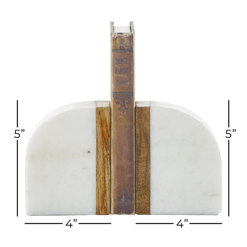 Marble 5 lbs Decorative Bookends with Wood Details - Set of 2 White - Roche River Decor
