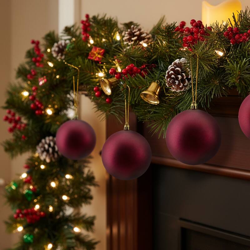 12ct Matte Burgundy Red Shatterproof Christmas Ball Ornaments 4"